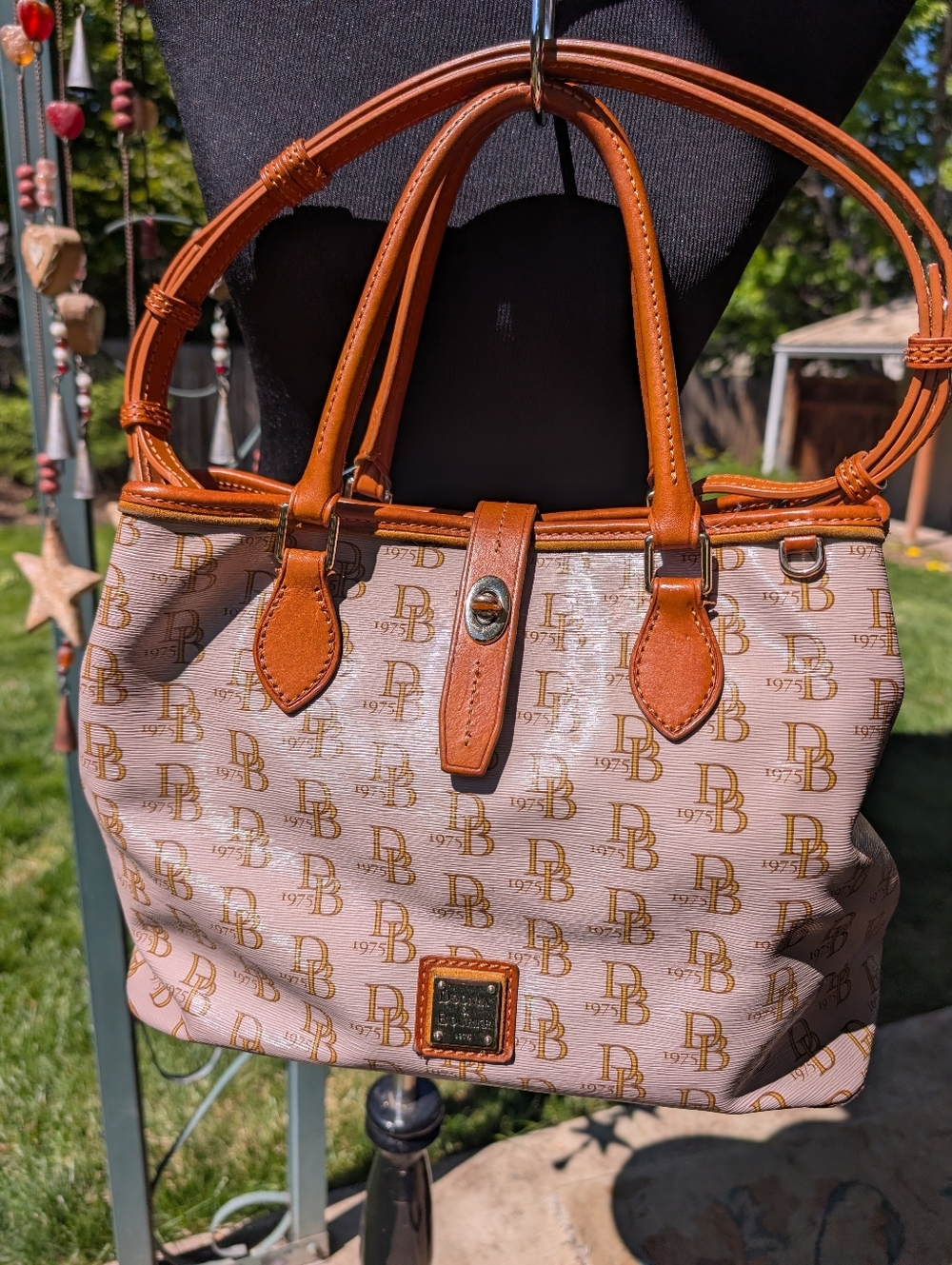 Dooney & Bourke Tan Vintage Coated Cotton Handbag with Leather Details